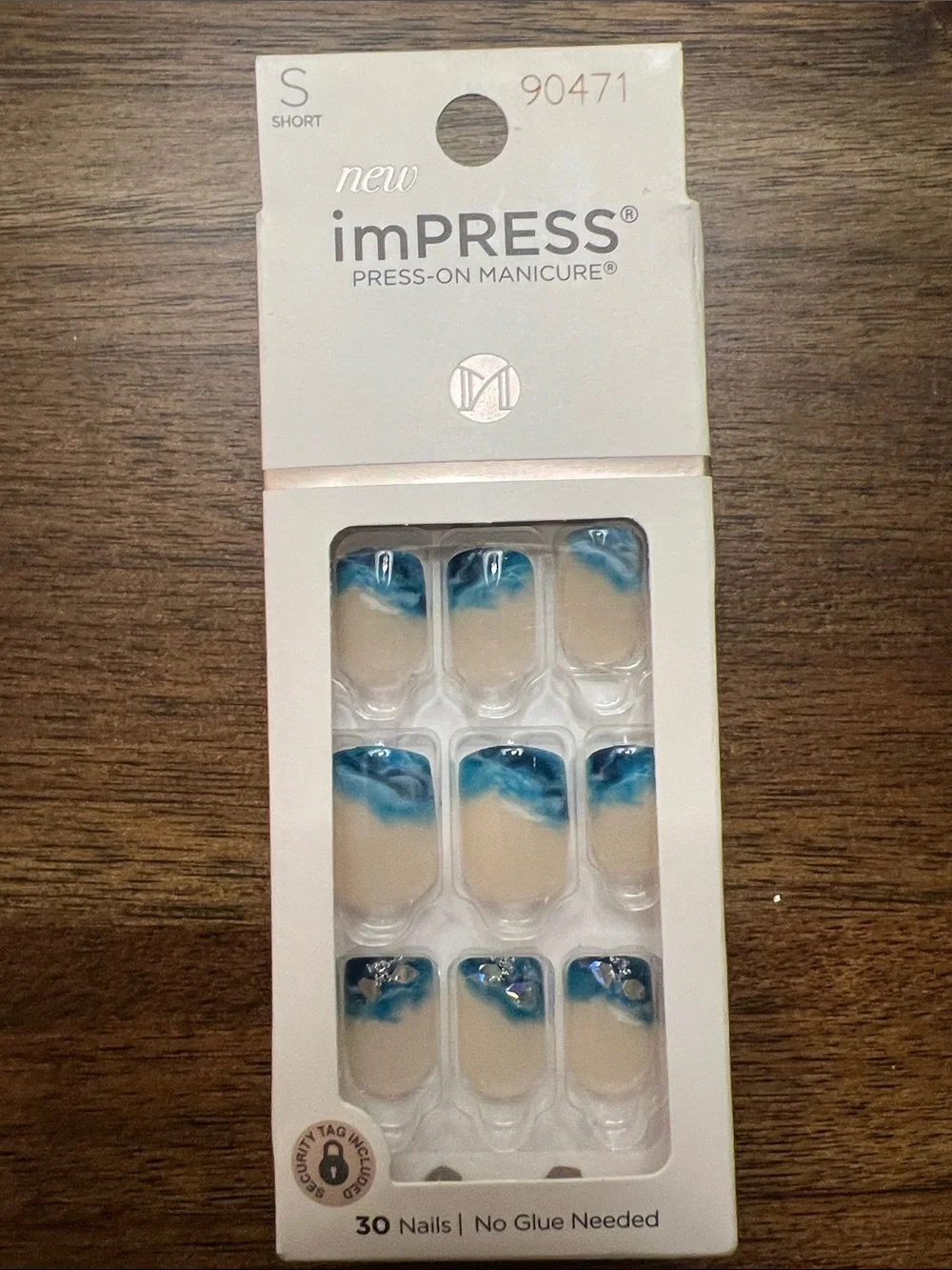 imPRESS Blue Gradient Press-On Manicure with Accent Gems - Short